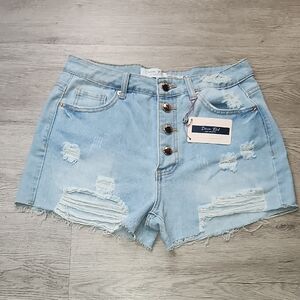 Angels Light Blue Distressed Jean Shorts